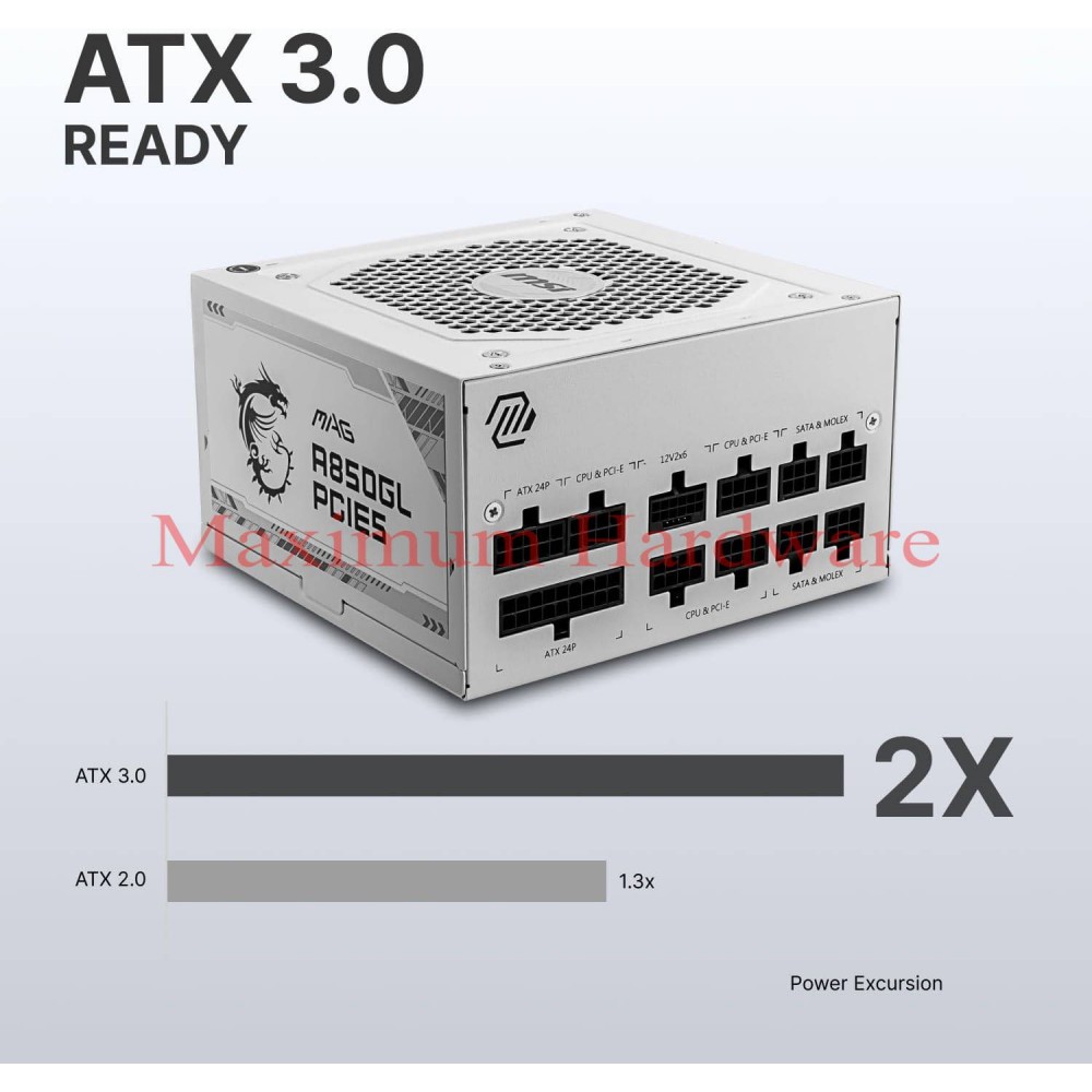 MSI MAG A850GL - 850W - PCI 5 - 80 PLUS GOLD - ATX 3.0 White