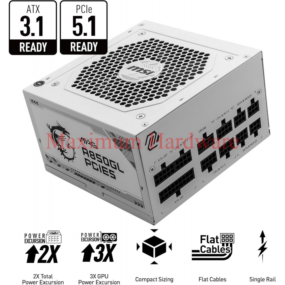 MSI MAG A850GL - 850W - PCI 5 - 80 PLUS GOLD - ATX 3.0 White