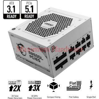 MSI MAG A850GL - 850W - PCI 5 - 80 PLUS GOLD - ATX 3.1 White - MAG