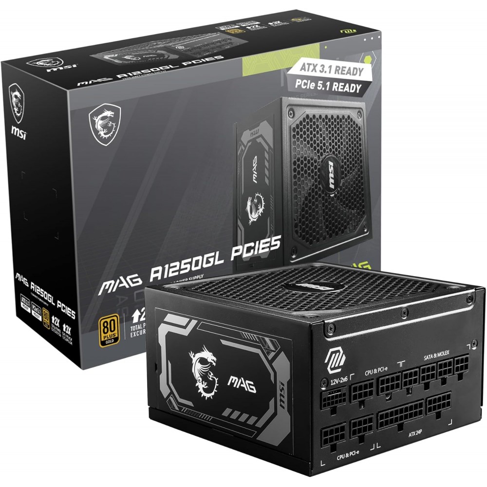 MSI MAG A1250GL - 1250W - PCI 5 - 80 PLUS GOLD - ATX 3.1 & PCIE 5.1 Ready