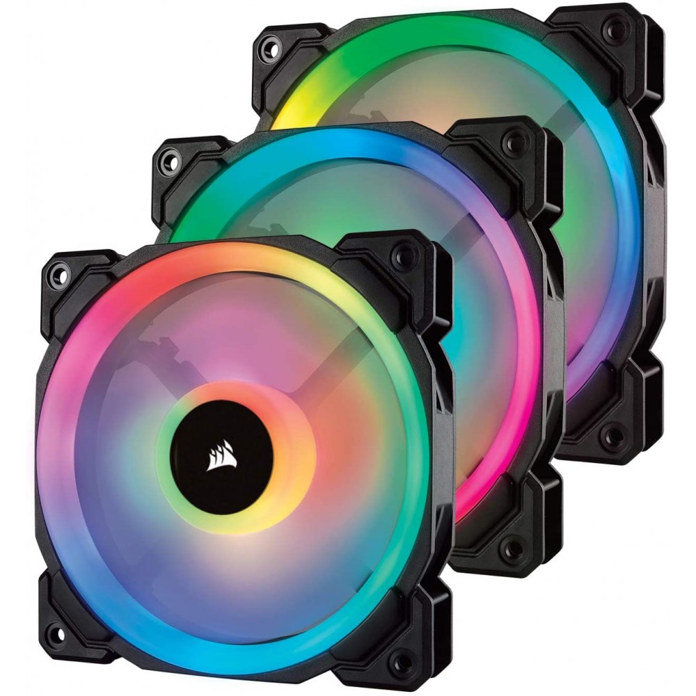 Corsair LL120 RGB, 120mm Dual Light Loop RGB LED PWM Fan, 3 Fan Pack with Lighting Node PRO Corsair LL120 RGB, 120mm Dual Light Loop RGB LED PWM Fan, 3 Fan Pack with Lighting Node PRO