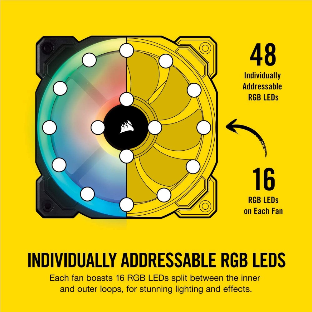 Corsair LL120 RGB, 120mm Dual Light Loop RGB LED PWM Fan, 3 Fan Pack with Lighting Node PRO Corsair LL120 RGB, 120mm Dual Light Loop RGB LED PWM Fan, 3 Fan Pack with Lighting Node PRO