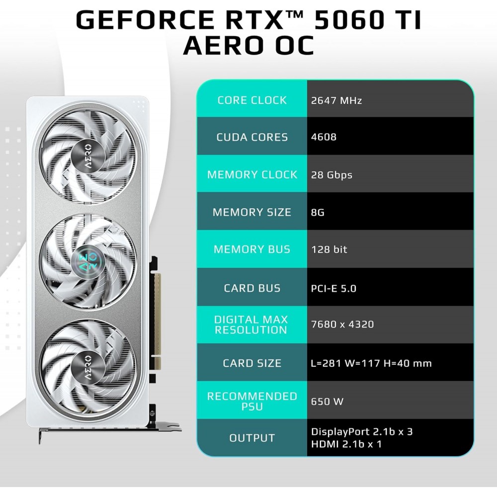GIGABYTE RTX 5060 Ti AERO OC 8GB GDDR7 GIGABYTE RTX 5060 Ti AERO OC 8GB GDDR7
