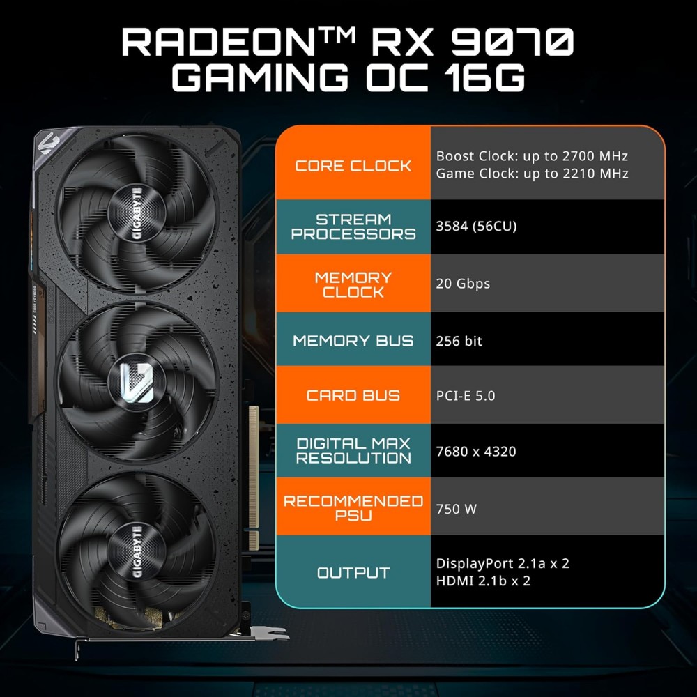 GIGABYTE RX 9070 GAMING OC 16GB GDDR6 GIGABYTE RX 9070 GAMING OC 16GB GDDR6