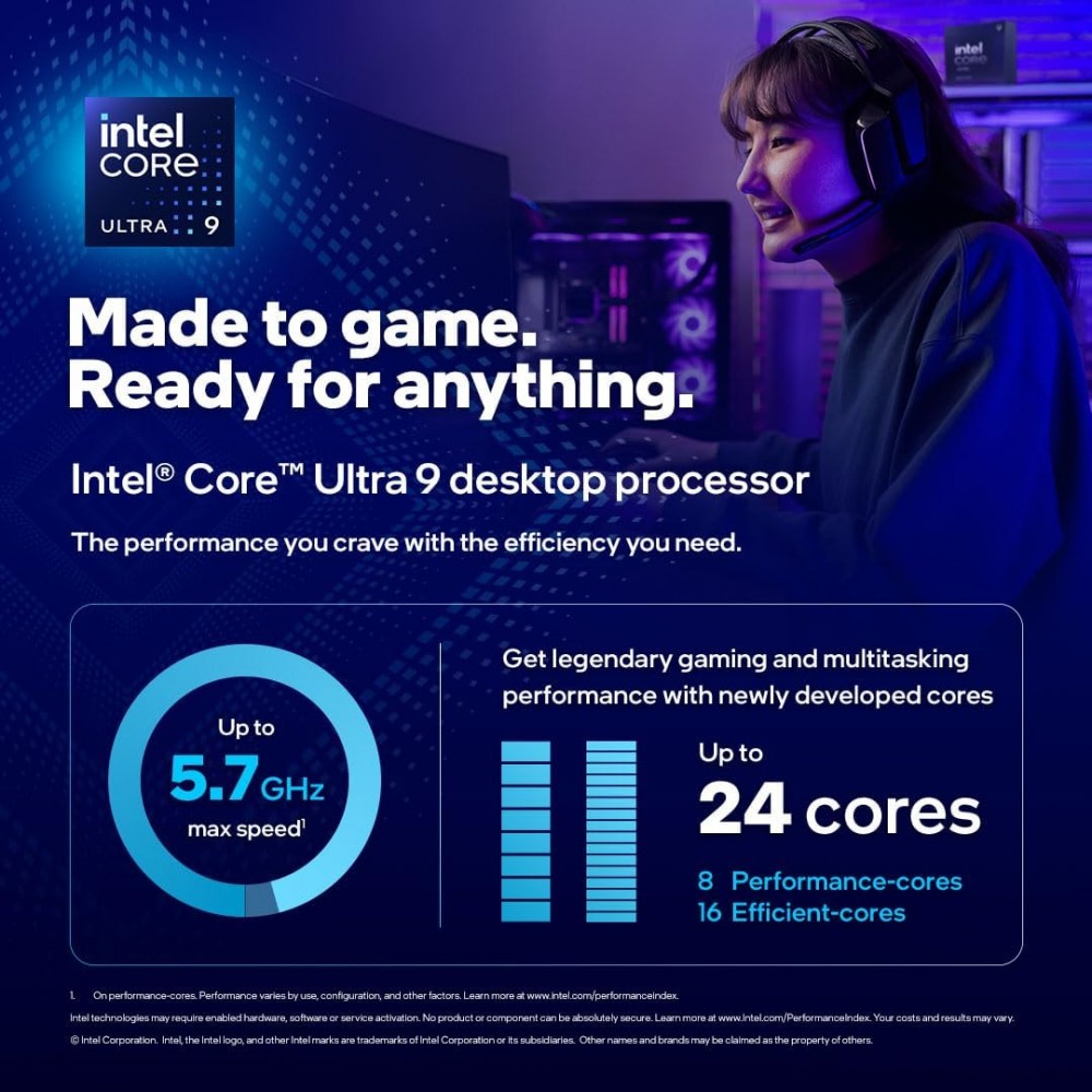 Intel Core Ultra 9 285K - 24 cores (8P + 16E) 24-Threads up to 5.7 GHz LGA 1851