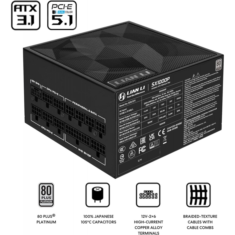 Lian Li SX1000P 1000W 80 Plus Platinum  ATX 3.1 Full Modular Power Supply