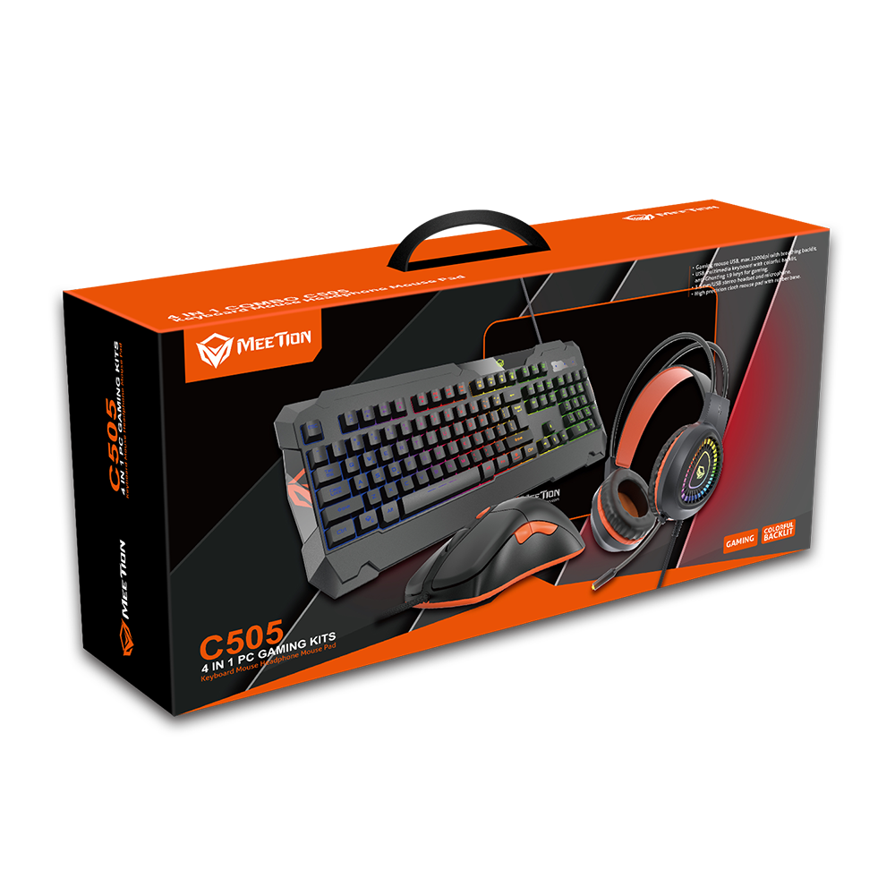 MeeTion MT-C505 4In1 Wired Backlit Gaming Set, Keyboard, Mouse, Mouse Pad, Headset