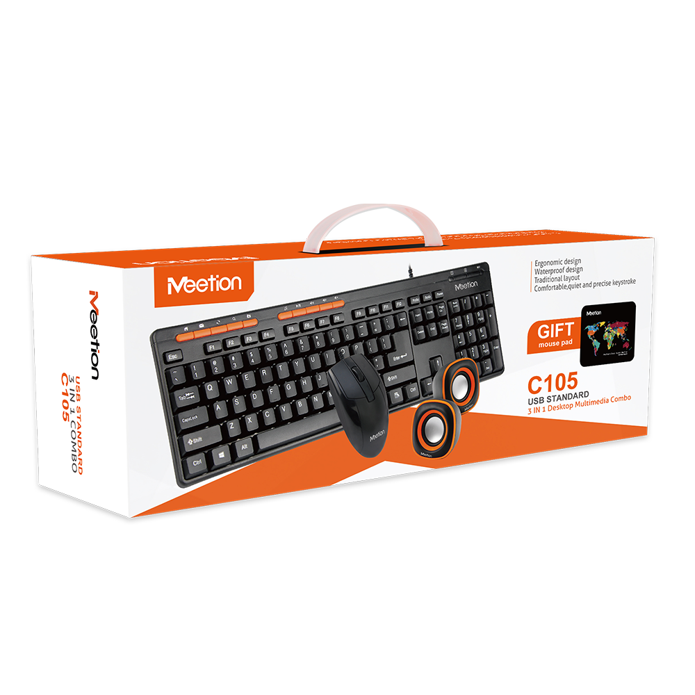 Meetion MT-C105 Keyboard, Mouse and Speaker Combo Pack  + free gift mouse pad