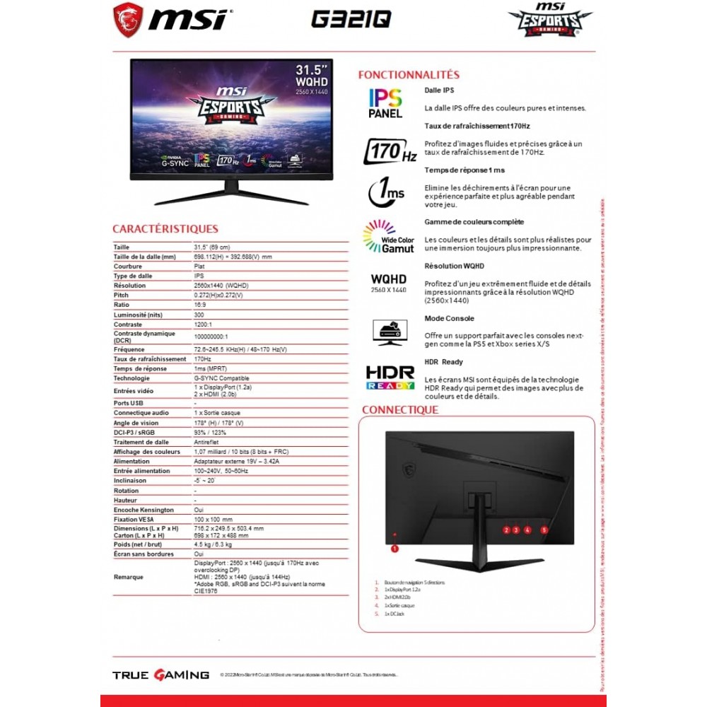 MSI G321Q 32" -2K - IPS - 1MS - 170Hz HDR