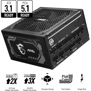 MSI MAG A1000GLS - 1000W - PCI 5 - 80 PLUS GOLD - ATX 3.1 & PCIE 5.1 Ready