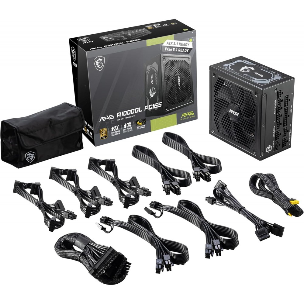 MSI MAG A1000GLS - 1000W - PCI 5 - 80 PLUS GOLD - ATX 3.1 & PCIE 5.1 Ready