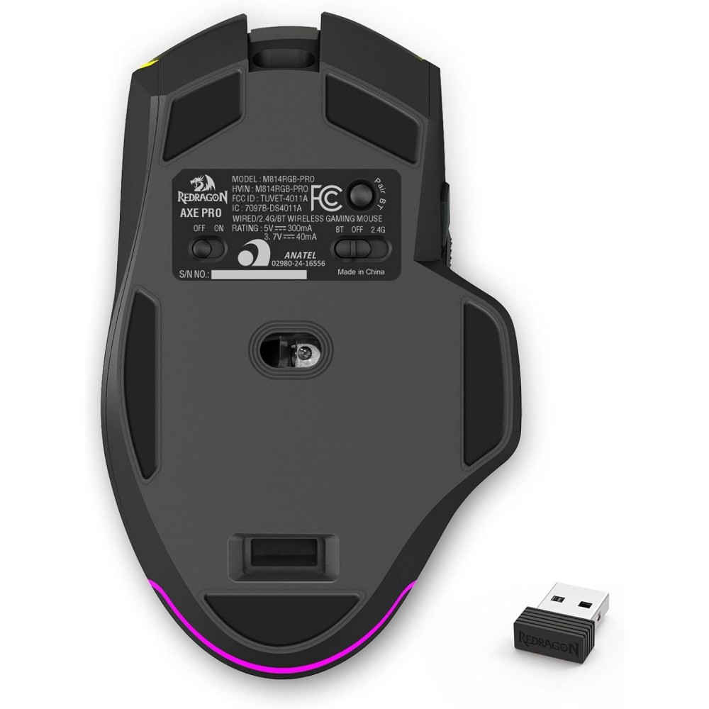 Redragon M814 AXE PRO RGB Tri-Mode 2.4G/USB-C/Bluetooth Gaming Mouse Redragon M814 AXE PRO RGB Tri-Mode 2.4G/USB-C/Bluetooth Gaming Mouse