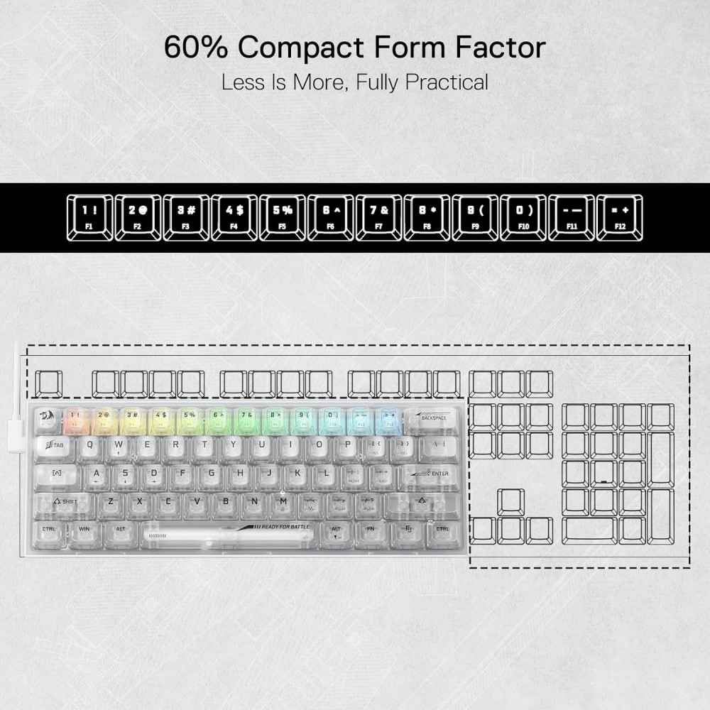 REDRAGON FIZZ K617CT-RGB 60% WIRED MECHANICAL KEYBOARD ( White )