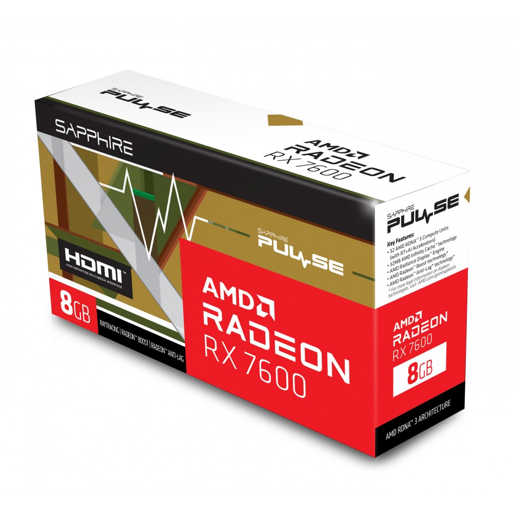 SAPPHIRE RX 7600 PULSE 8GB GDDR6 (Three Years Warranty)