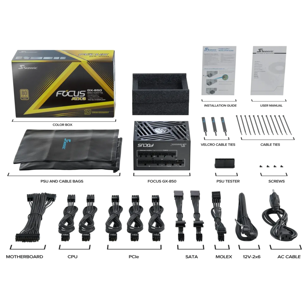 Seasonic FOCUS GX-850 -850W - 80 Plus Gold - ATX 3.1 - PCIe 5.1 Fully Modular