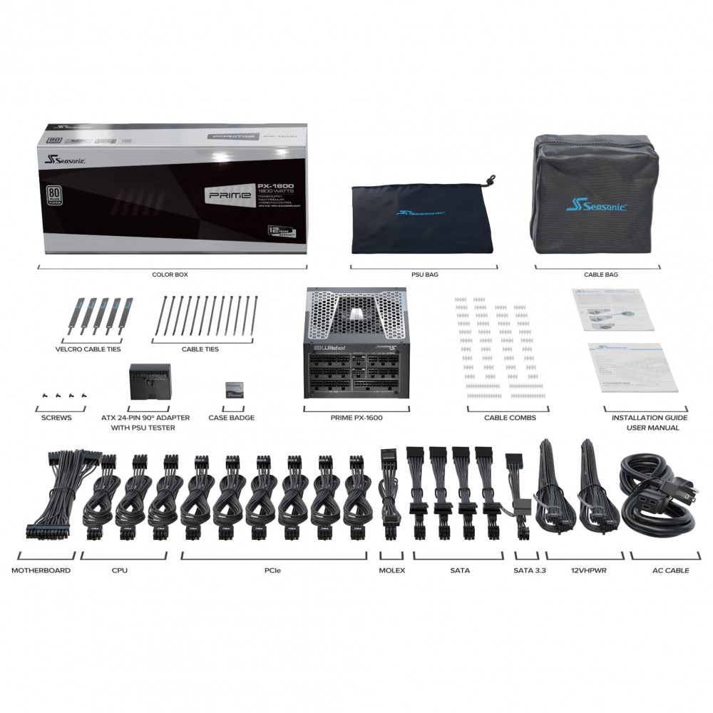 Seasonic PRIME PX-1600 -1600W - 80 Plus Platinum - ATX 3.1 - PCIe 5.1 Fully Modular Seasonic PRIME PX-1600 -1600W - 80 Plus Platinum - ATX 3.1 - PCIe 5.1 Fully Modular