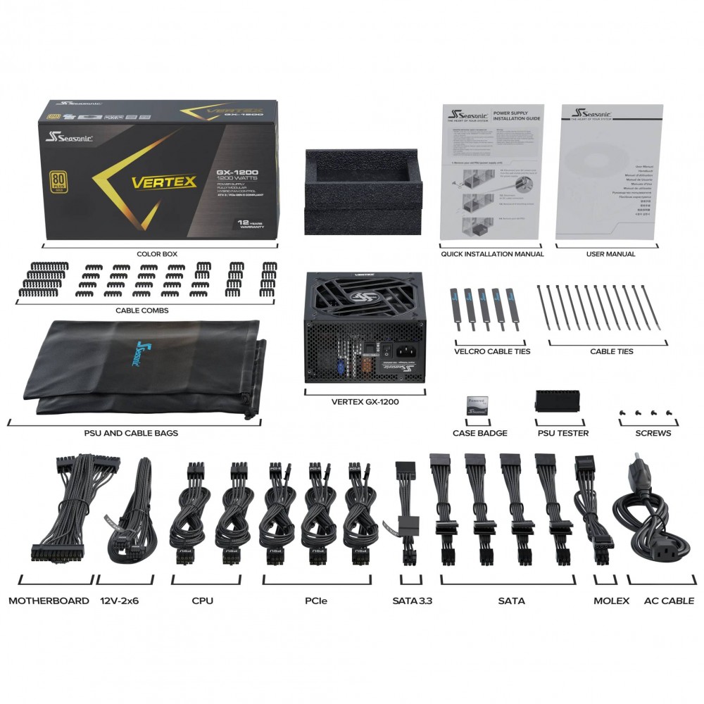 Seasonic VERTEX GX-1200 -1200W - 80 Plus Gold - ATX 3.1 - PCIe 5.1 Fully Modular