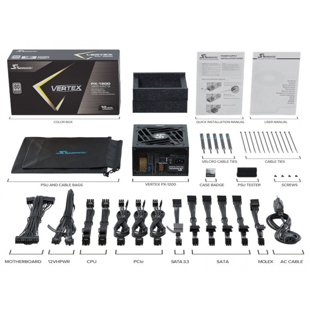 Seasonic VERTEX PX-1200 -1200W - 80 Plus Platinum - ATX 3.1 - PCIe 5.1 Fully Modular Seasonic VERTEX PX-1200 -1200W - 80 Plus Platinum - ATX 3.1 - PCIe 5.1 Fully Modular